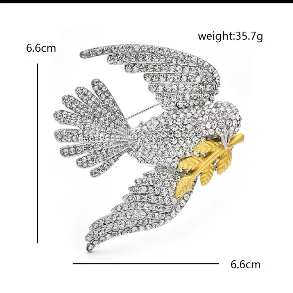 Large Rhinestone Dove In Flight Bird Pin Brooch - Picture 4 of 7